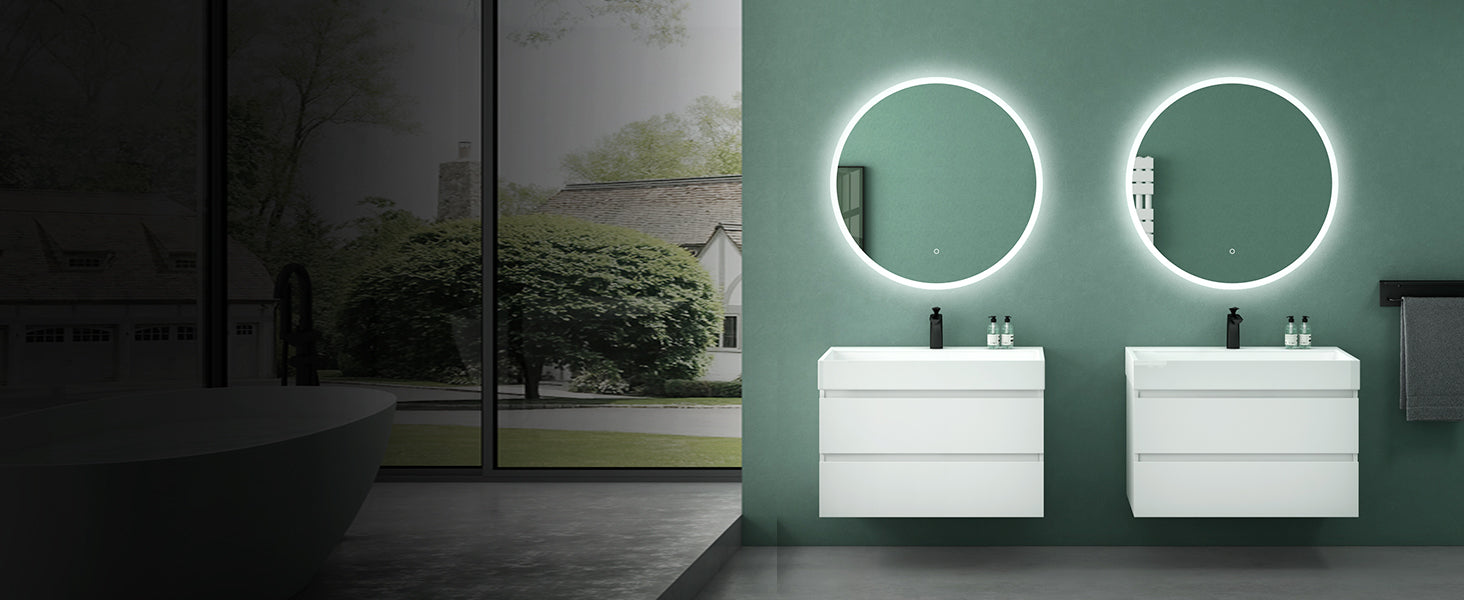 glasvilla Miroir Mural de Salle de Bain Miroir Lumineux Rond à LED Miroir de Salle de Bain à LED avec Interrupteur Tactile Couche Antibuée LED-Spiegel 05