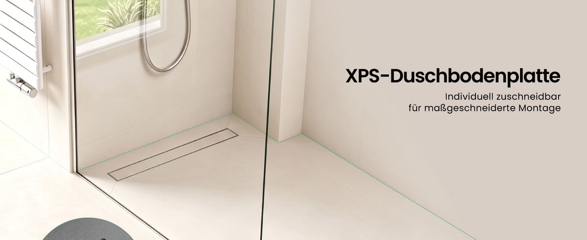 glasvilla  Duschwanne inkl. Duschrinne und Ablaufgarnitur Duschtasse bodeneben Gefälleplatte, Duschboard befliesbar Duschelemente, XPS-Duschboard02