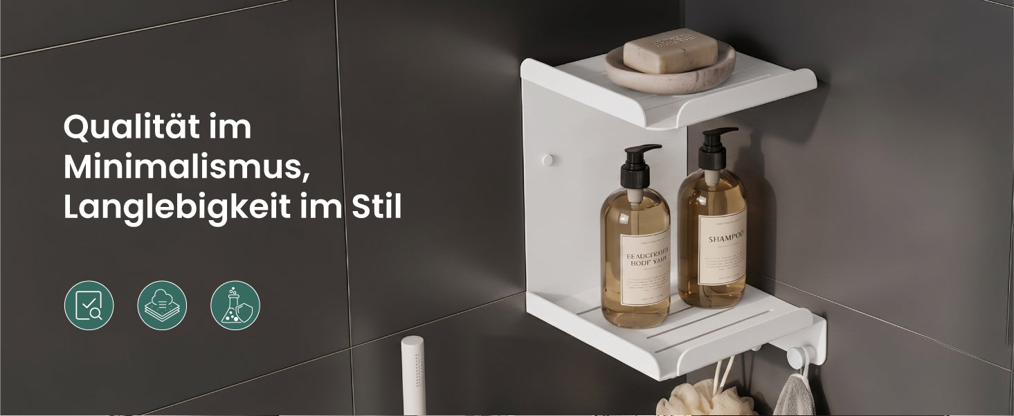 glasvilla Mensola Doccia Angolare in Acciaio al Carbonio, Antiruggine, Mensola Bagno da Appendere Adesiva o con Foratura per Shampoo Sapone Bagnoschiuma, Reglo-14