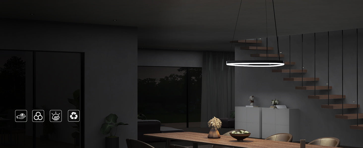 glasvilla Lampadario a Sospensione 16W, 50CM, Lampada da Soffitto a Sospensione 3000K/4000K/6000K con Cavo Regolabile per Camera da Letto e Soggiorno