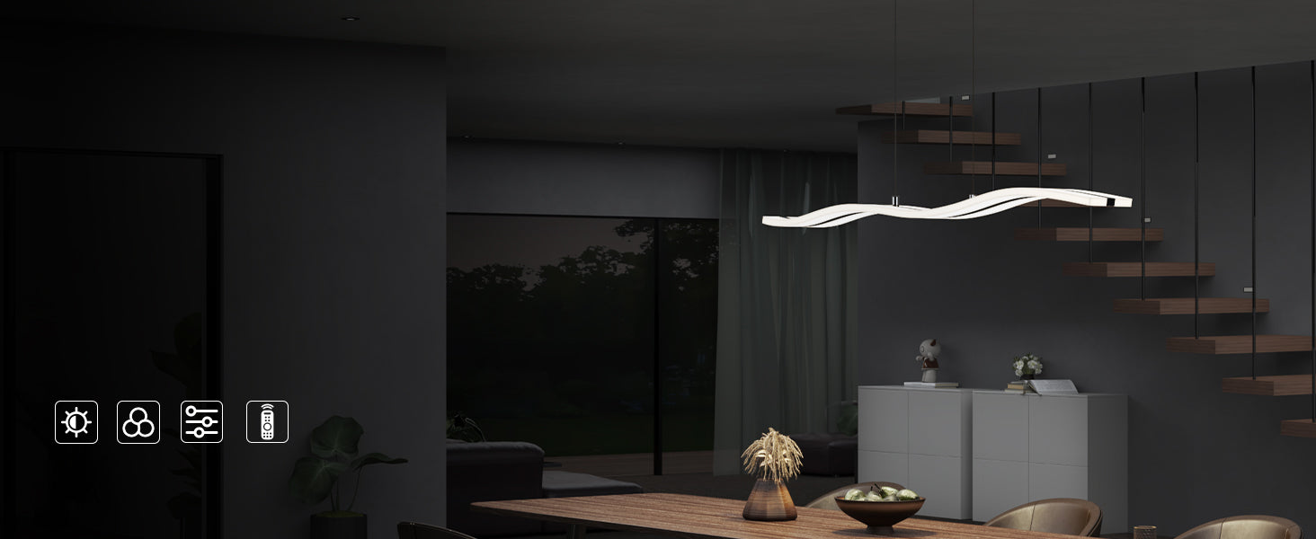Glasvilla Design – Lámpara colgante LED 97 cm regulable con mando, 3000K–6000K, cable ajustable (36W)