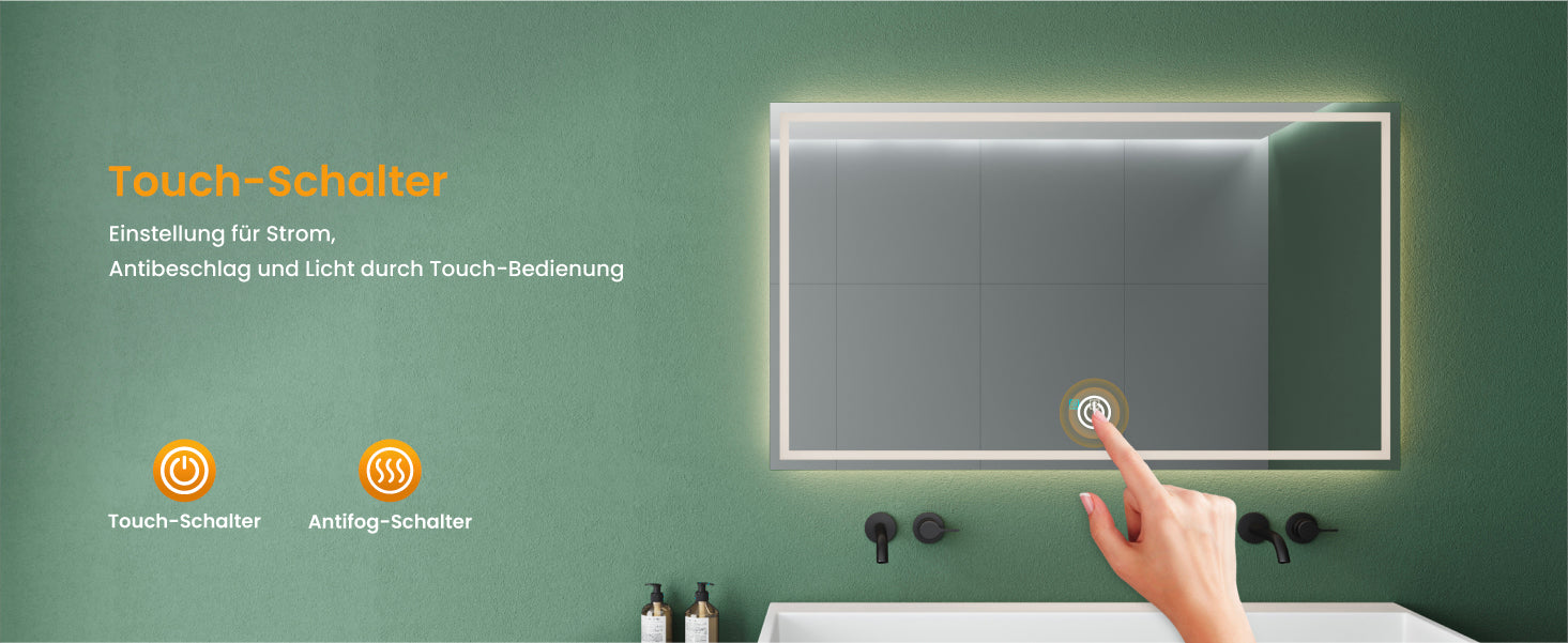 glasvilla Miroir Mural pour Salle de Bain Miroir LED avec Interrupteur Tactile Anti-Buée LED-Spiegel02
