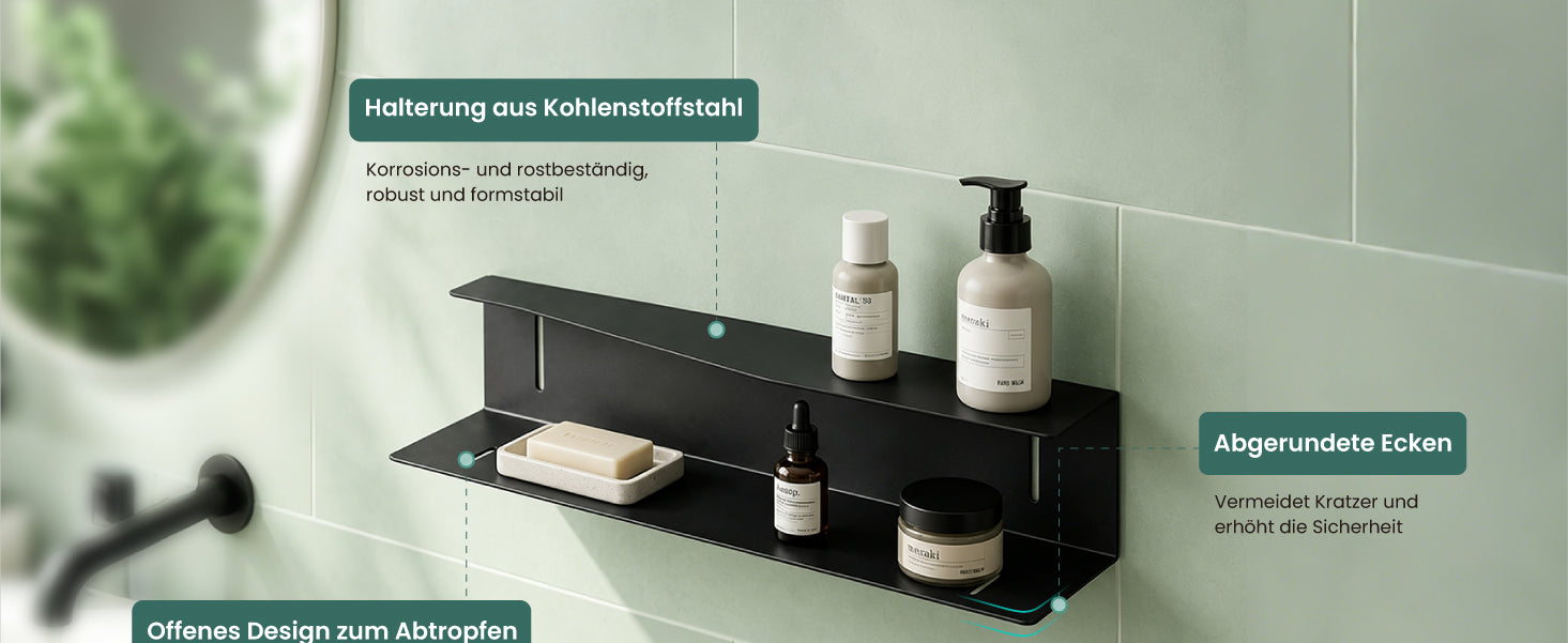glasvilla Duschablage zum Bohren oder Kleben, Duschregal Badezimmerablage , Shampoo Halterung für Dusche, Badezimmer Organizer  Reglo-15