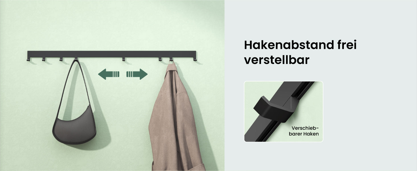 glasvilla Garderobenleiste mit verstellbaren Haken, Kleiderhaken aus Aluminium, Wandgarderobe Garderobenhaken Stalo-10