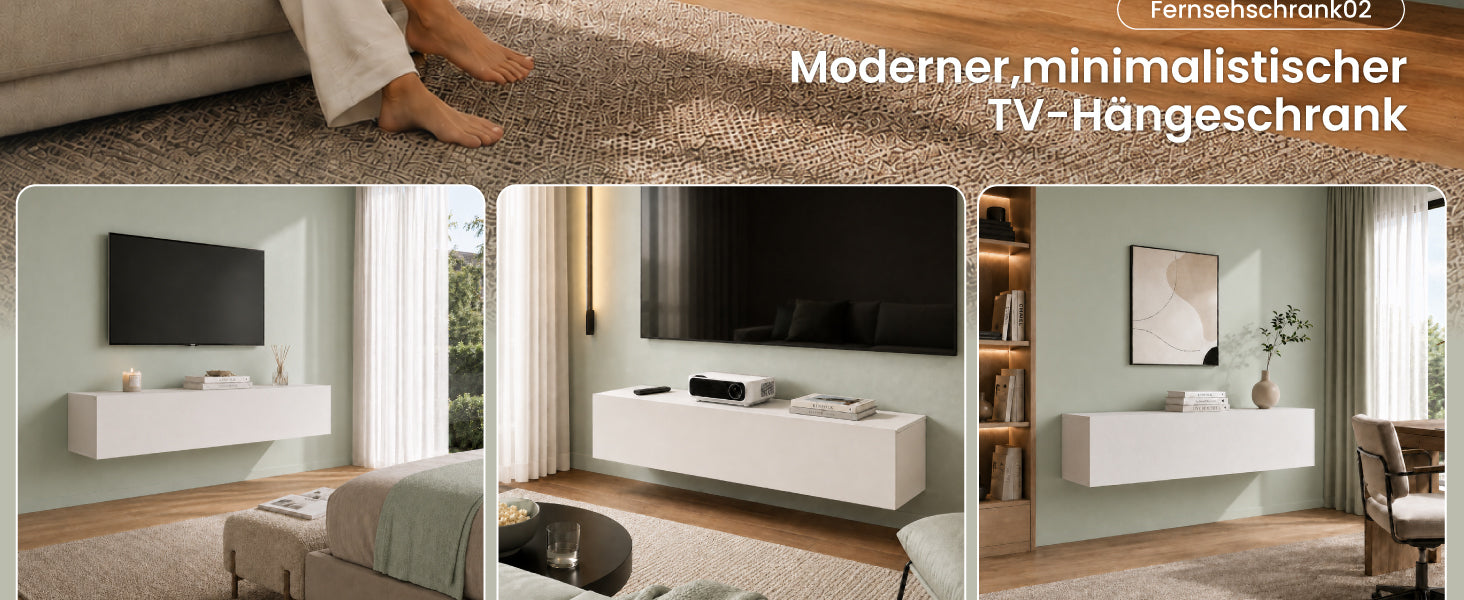 Glasvilla Design – Mueble TV suspendido con cierre suave y tirador oculto (Fernsehschrank02)