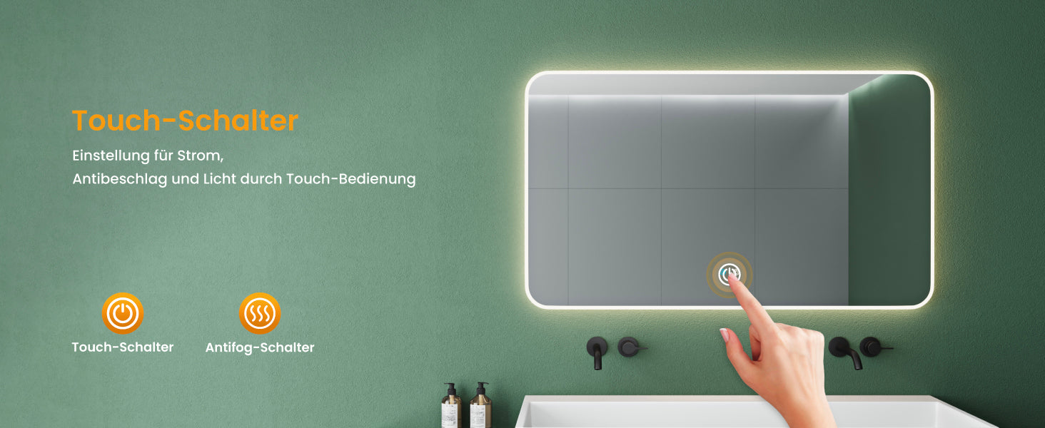 glasvilla Miroir Mural de Salle de Bain Miroir de Salle de Bain LED avec Interrupteur Tactile Antibuée Couche Antibuée