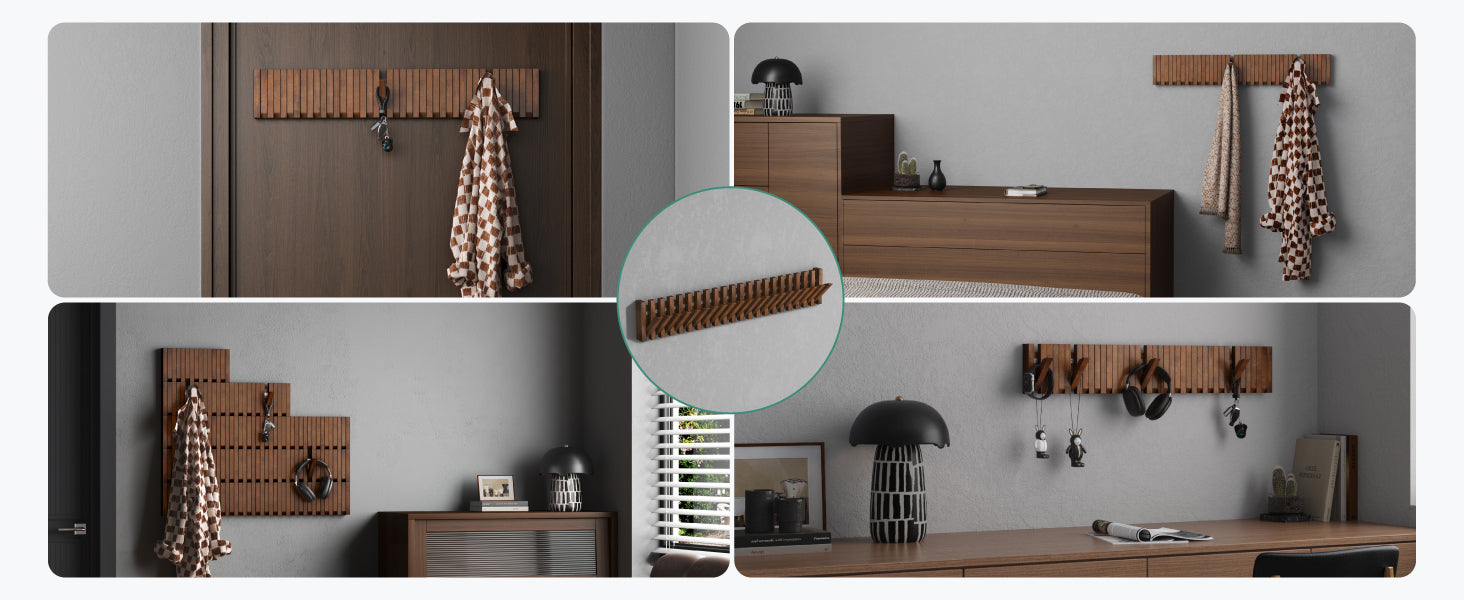 Glasvilla Design – Perchero de pared de madera con 7 ganchos magnéticos abatibles Twigro-01