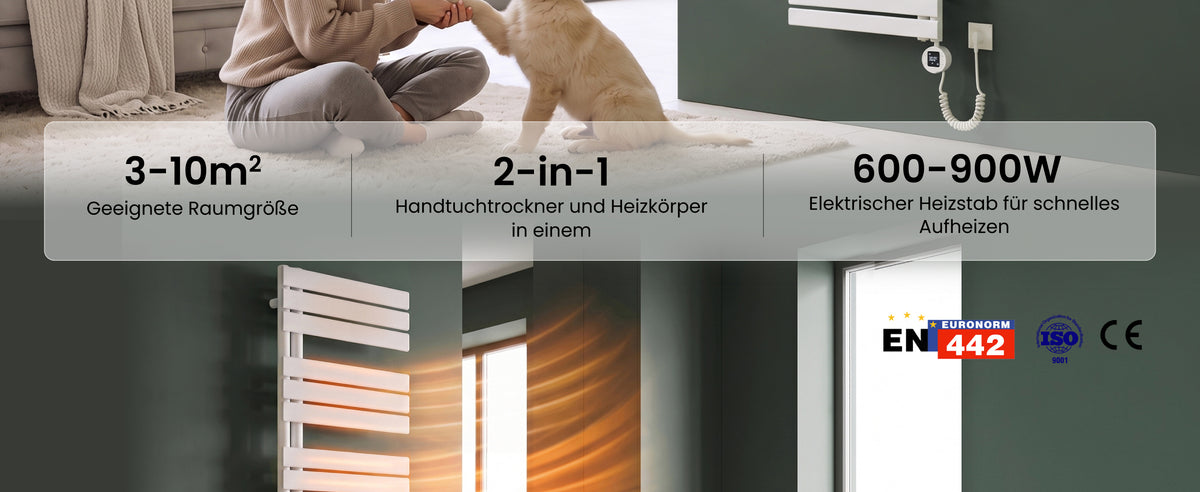 glasvilla Badheizkörper,mit Heizstab Badheizung,Handtuchheizkörper mit Seitenanschluss, Handtuchwärmer mit Heizstab 600W/900W, App-Steuerung, Thermostat und Timerfunktion,‎FN con Heizstab-03