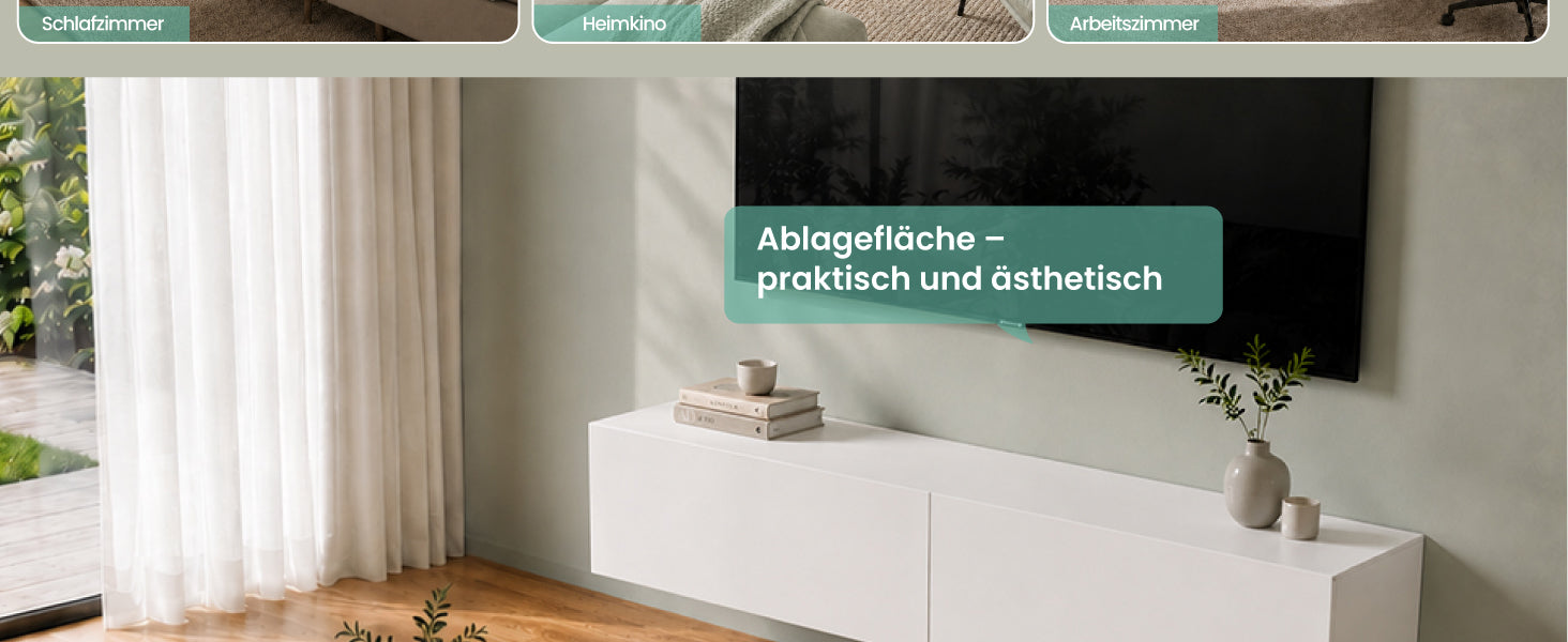 Glasvilla Design – Mueble TV suspendido con cierre suave y tirador oculto (Fernsehschrank02)