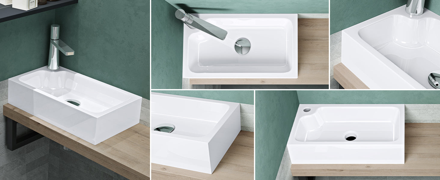Lavabo de Invitados Glasvilla Col101  Mineral Cast Compacto con Orificio para Grifo (46 cm)