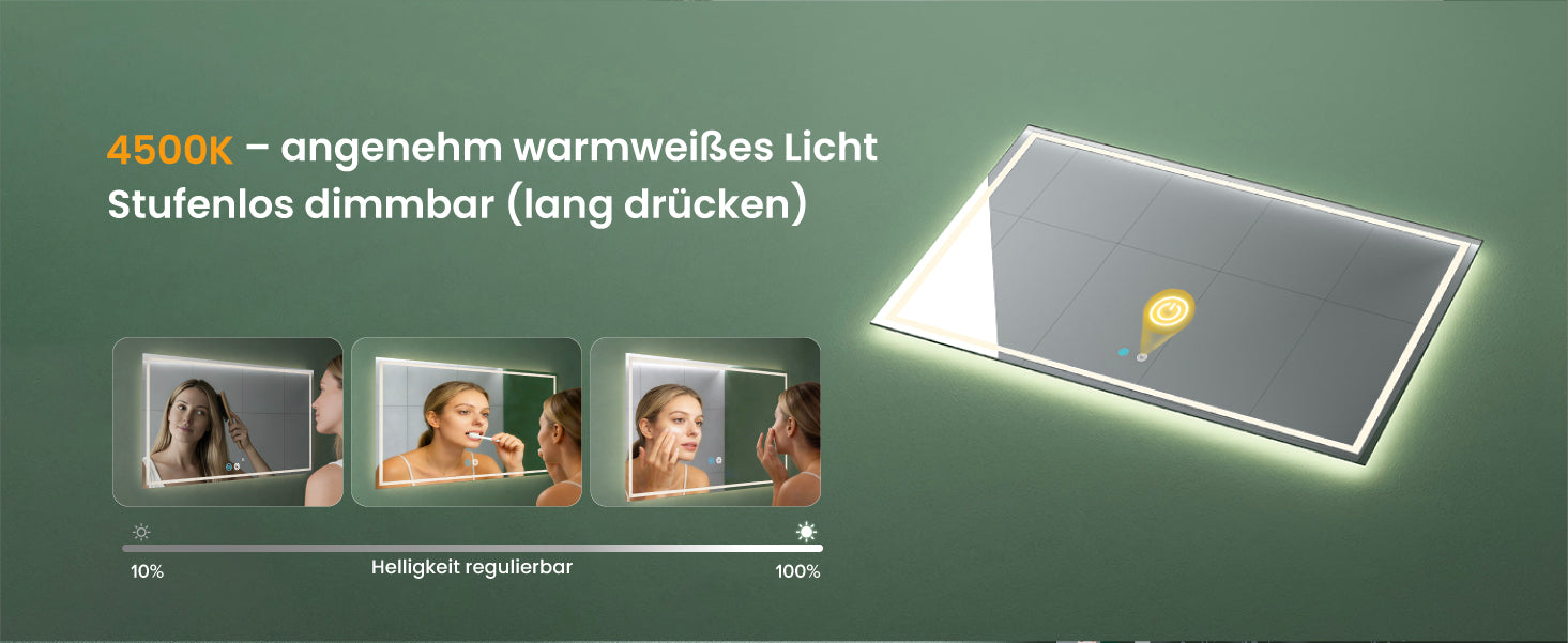 glasvilla Miroir Mural pour Salle de Bain Miroir LED avec Interrupteur Tactile Anti-Buée LED-Spiegel02