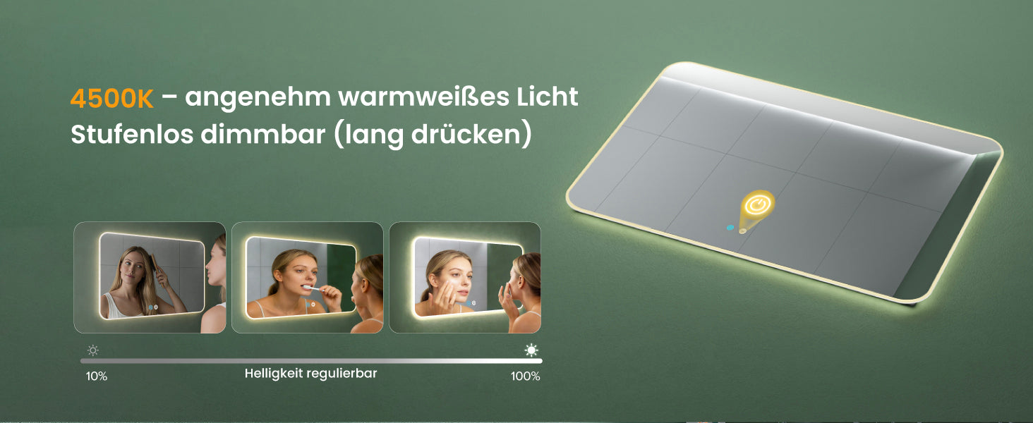 glasvilla Miroir Mural de Salle de Bain Miroir de Salle de Bain LED avec Interrupteur Tactile Antibuée Couche Antibuée