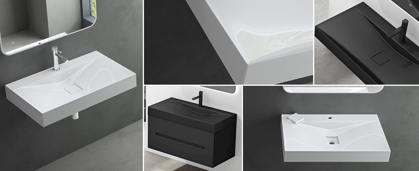 glasvilla Lavabo da Appoggio da Marmo fuso Lavabo Bagno Sospeso Lavandino Bagno Rettangolare Colossum810