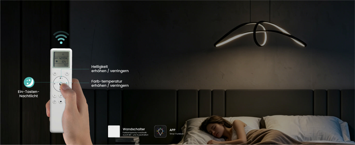 Glasvilla Design – Lámpara colgante LED 90 cm negra con diseño ondulado, regulable 3000K–6000K (30W)