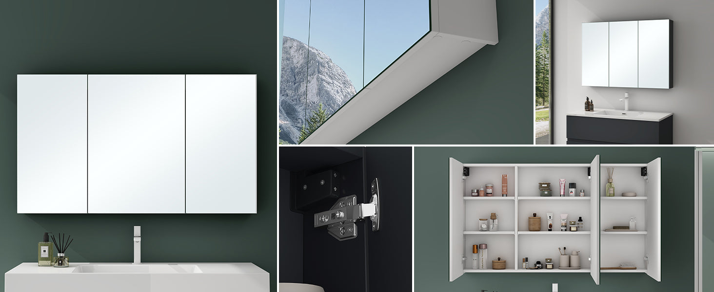 Glasvilla Armario Espejo de Baño con Puertas Sin Marco y Estantes Ajustables – Spiegelschrank 02