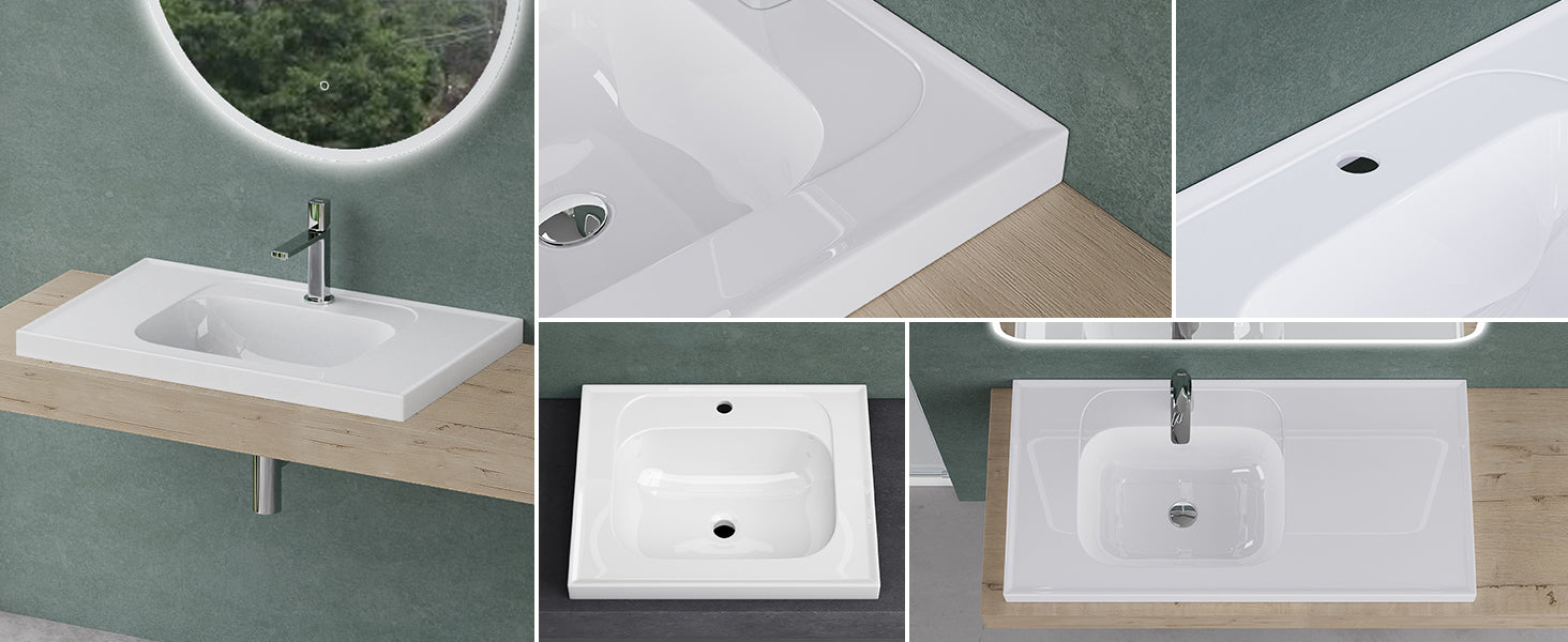 glasvilla Lavabo da Incasso da Marmo fuso Lavabo Bagno Sospeso Lavandino Bagno Rettangolare Bianco Col3601
