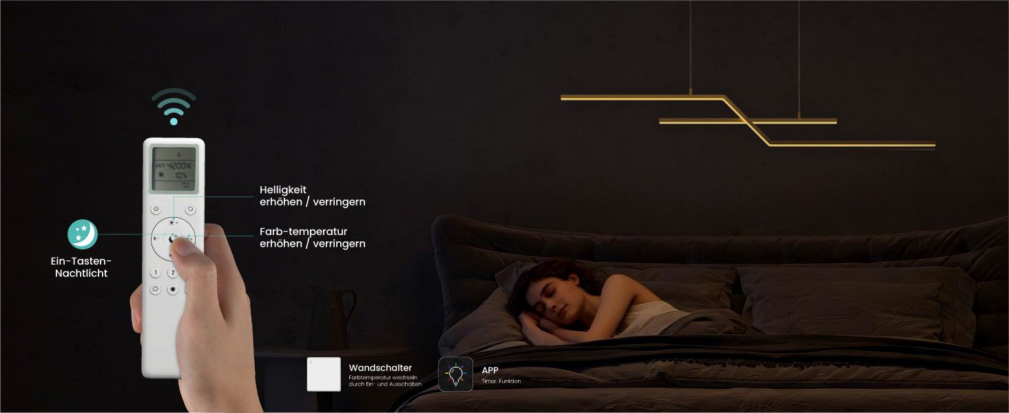 Glasvilla Design – Lámpara colgante LED lineal 105 cm, 3 temperaturas de color 3000K–6000K (18W)