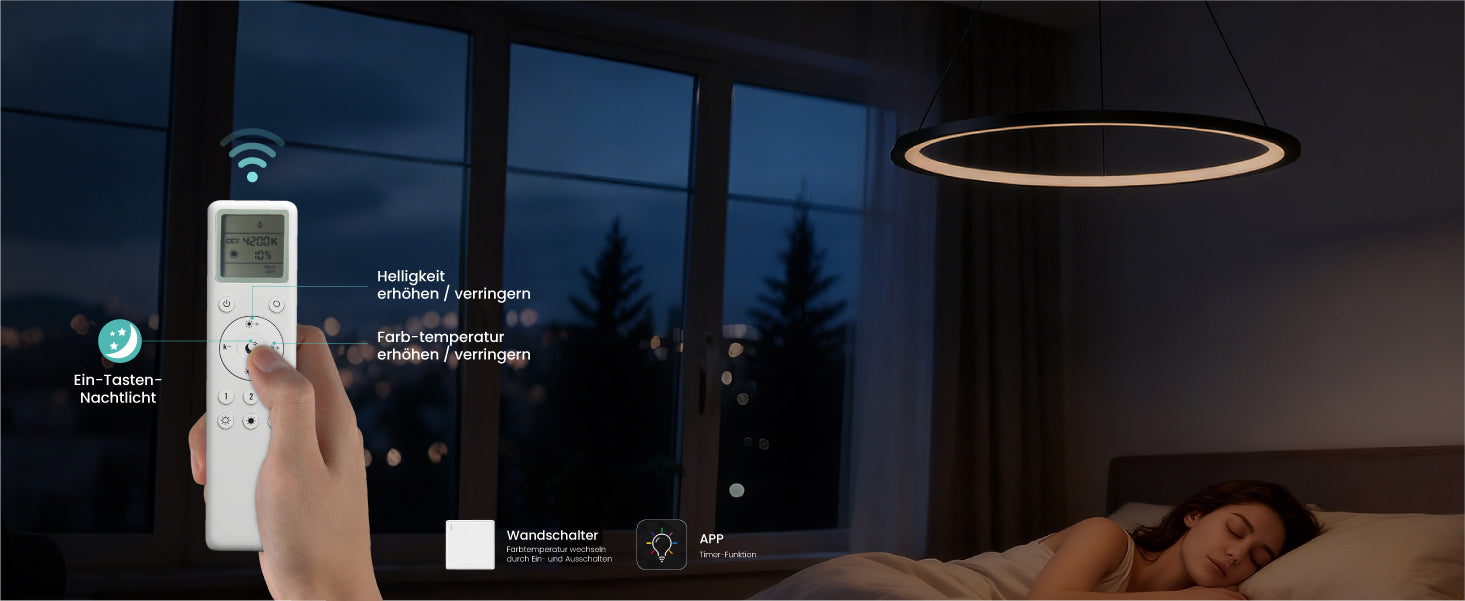 glasvilla Lampadario a Sospensione, Lampada 3000-6000K con Filo 110 CM, Altezza Regolabile, Lampada da Soffitto a Sospensione per Camera da Letto e Soggiorno, Luvina01