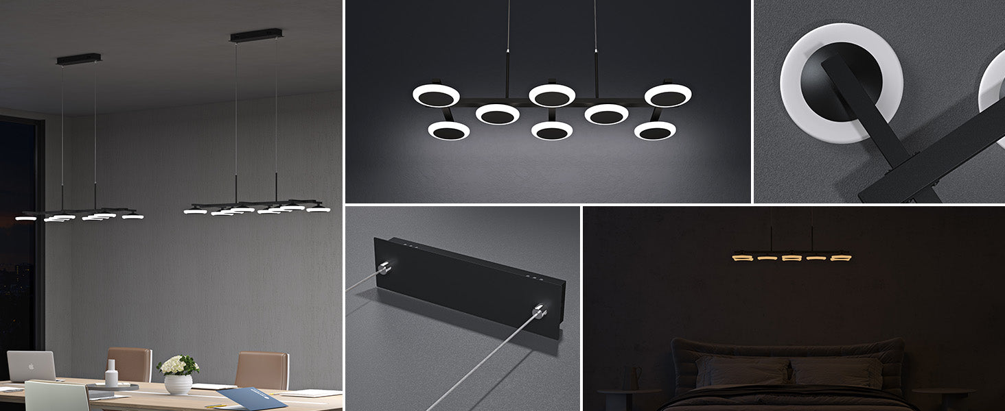 Glasvilla Design – Lámpara colgante LED 72 cm negro mate, regulable con mando 3000K–6000K (32W)