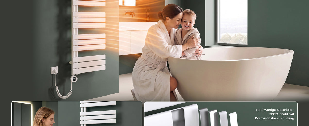 glasvilla Badheizkörper,mit Heizstab Badheizung,Handtuchheizkörper mit Seitenanschluss, Handtuchwärmer mit Heizstab 600W/900W, App-Steuerung, Thermostat und Timerfunktion,‎FN con Heizstab-03