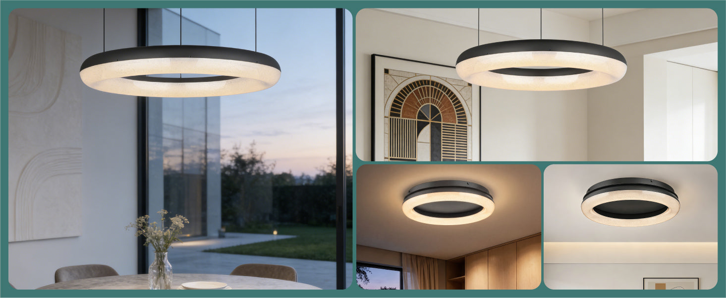 glasvilla Pendelleuchte Esstisch,  LED Moderne Hängelampe, stufenlos dimmbar 3000K–6000K, höhenverstellbare Design  Esstischlampe mit Fernbedienung & Wandschalter, Luvina03