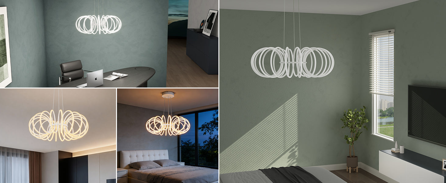glasvilla Pendelleuchte Esstisch, 61cm LED Moderne Hängelampe Sandweiß, stufenlos dimmbar 3000K–6000K, höhenverstellbare Design 120W Esstischlampe mit Fernbedienung & Wandschalter Nuvora05