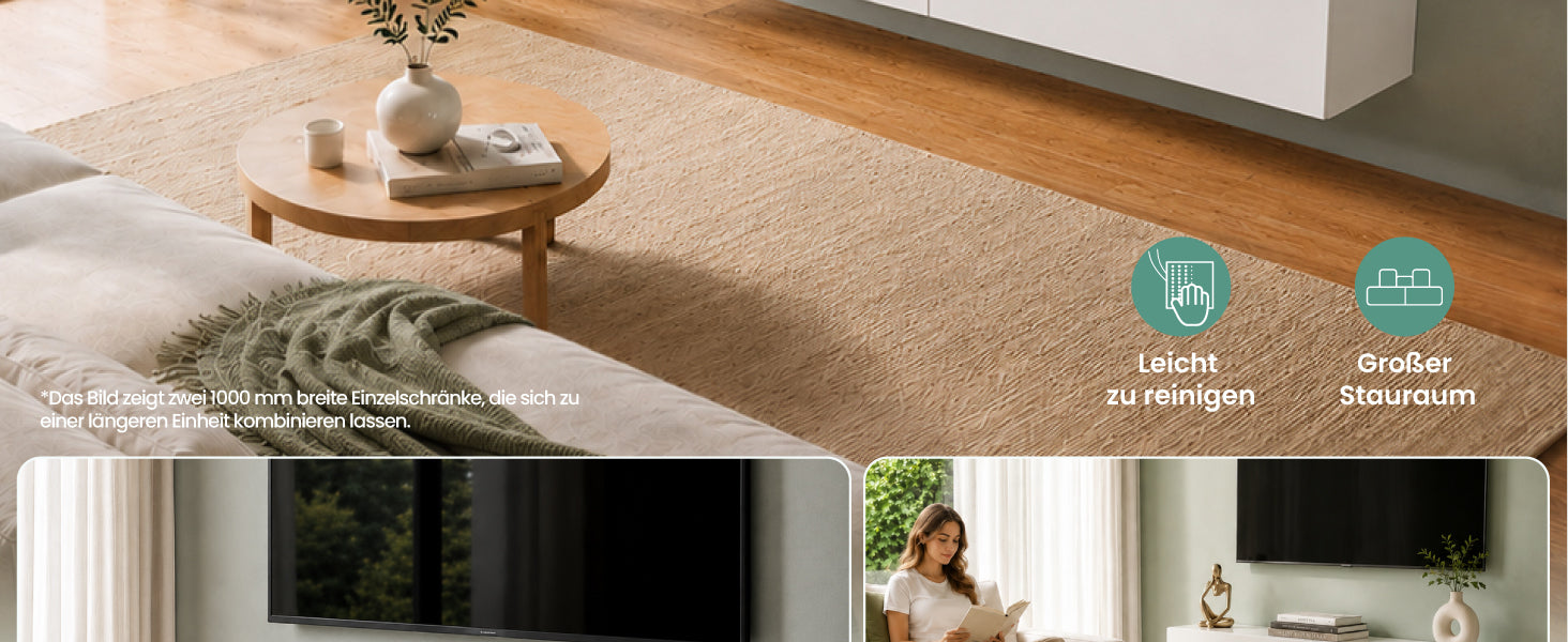 Glasvilla Design – Mueble TV suspendido con cierre suave y tirador oculto (Fernsehschrank02)