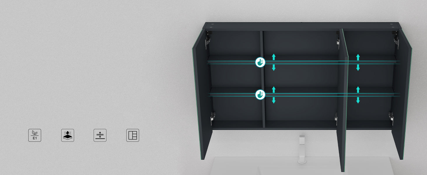 glasvilla Armadietto a Specchio con Lampada da Specchio LED per Bagno, Mobiletto da Parete per Bagno con Specchio e Luce a Specchio Spiegelschrank 02