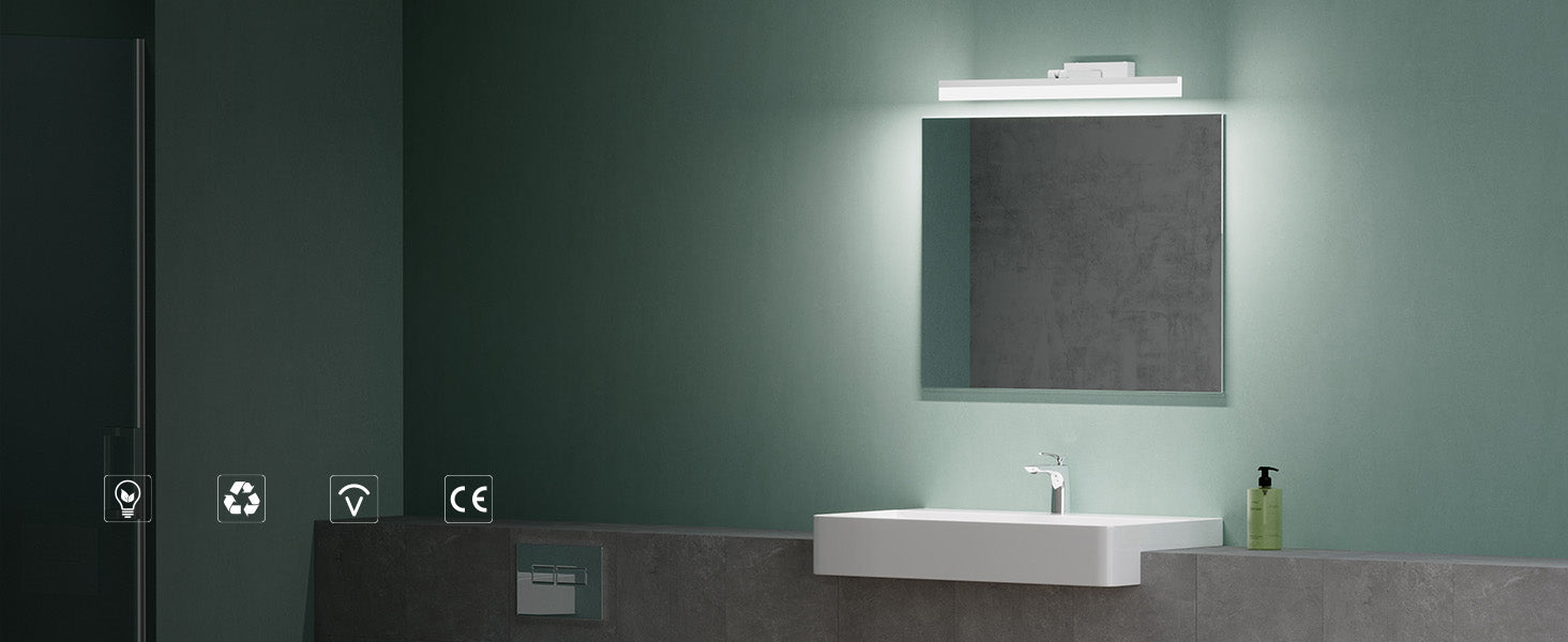 glasvilla Spiegelleuchte 40cm LED Badlampe | Spiegellampe, 6000K Badezimmer Lampe | 180° Drehbar 9W Luxaris
