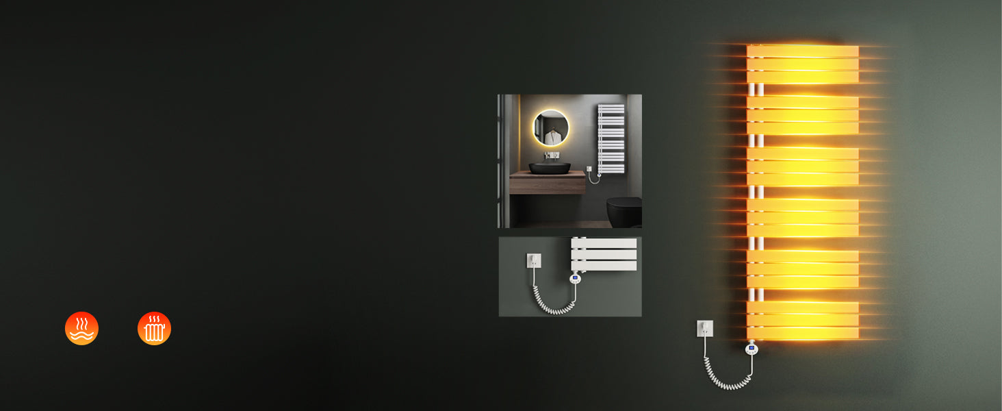 Radiador eléctrico de baño Glasvilla FN con Heizstab 02, Toallero calefactor de panel ancho