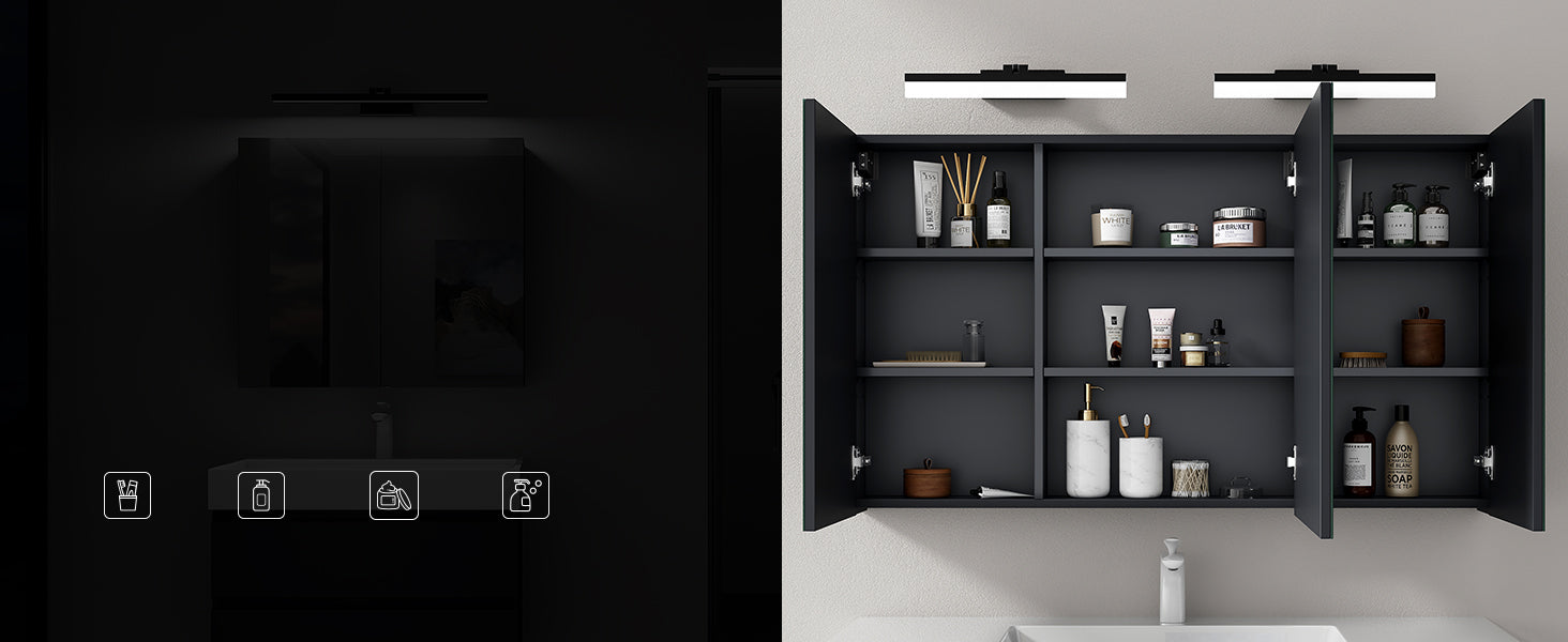 Glasvilla Luxaris – Armario espejo de baño con iluminación LED y lámpara giratoria 180°
