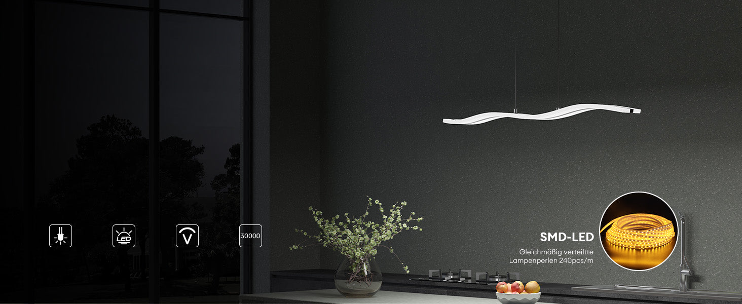 Glasvilla Design – Lámpara colgante LED 97 cm regulable con mando, 3000K–6000K, cable ajustable (36W)