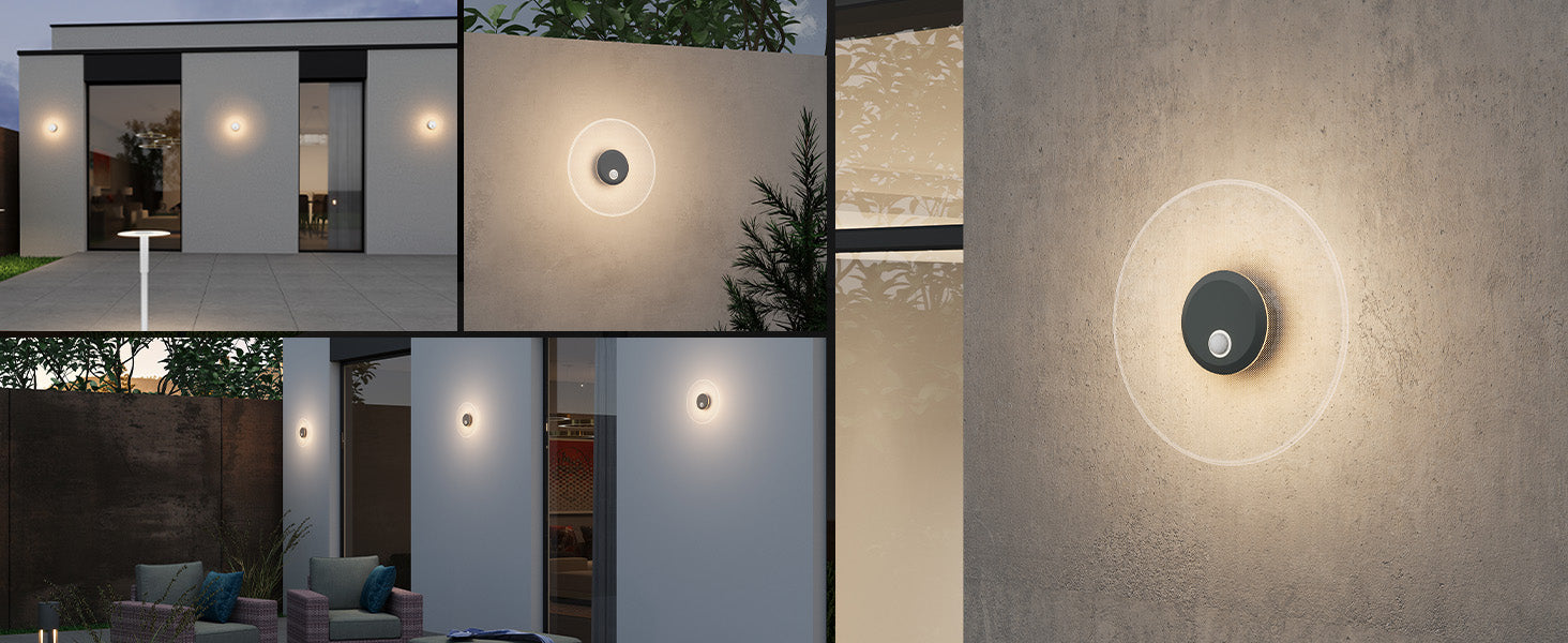 Glasvilla Design Aplique Exterior LED LunaLights 6W – Luz Cálida 3000K con Sensor de Movimiento IP65