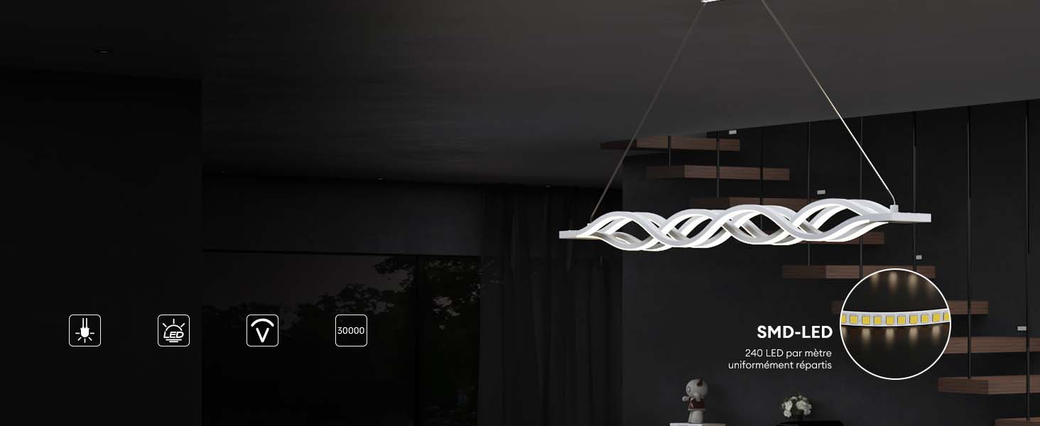 Glasvilla Design – Lámpara colgante LED blanca 106 cm regulable con mando a distancia, 3000K–6000K (60W)