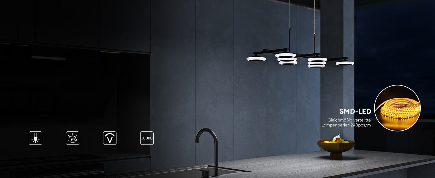 Glasvilla Design – Lámpara colgante LED 72 cm negro mate, regulable con mando 3000K–6000K (32W)