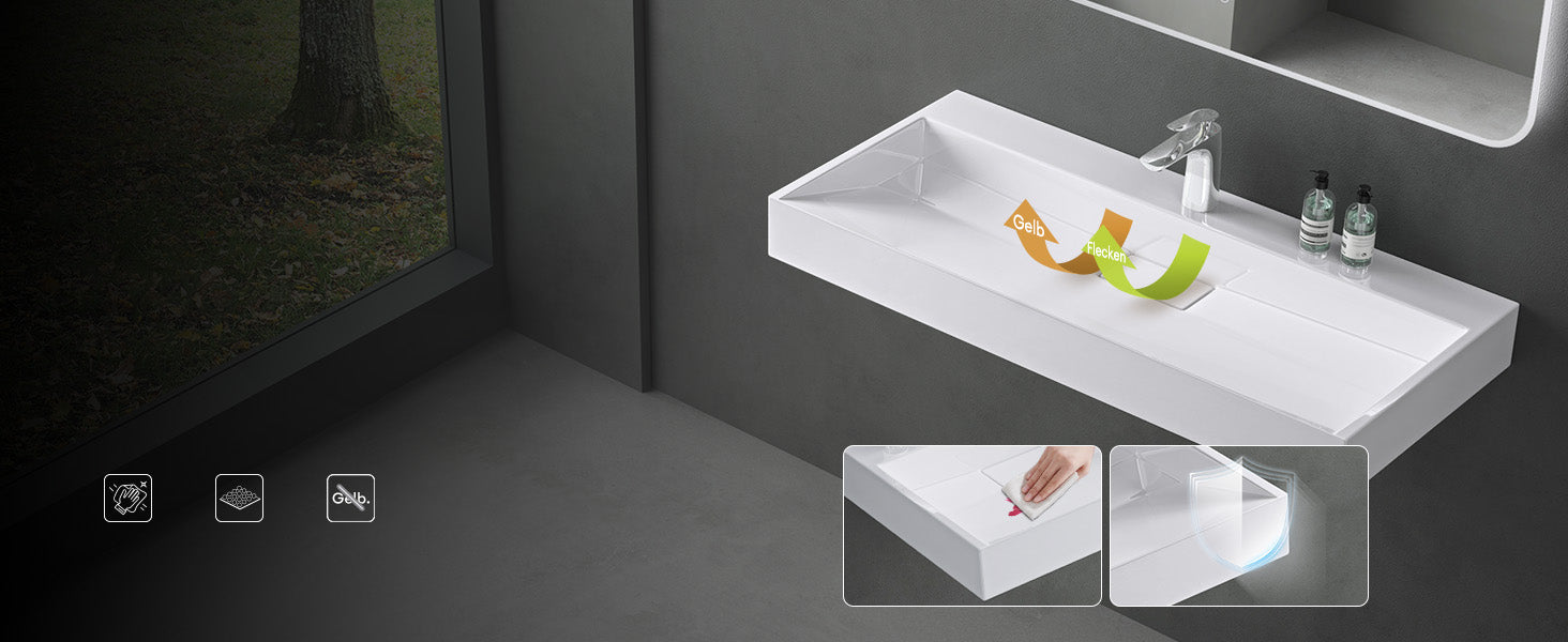 lavabo Glasvilla, lavabo à poser, lavabo suspendu, meuble vasque suspendu avec bonde, en fonte minérale, zone de vasque rectangulaire col19