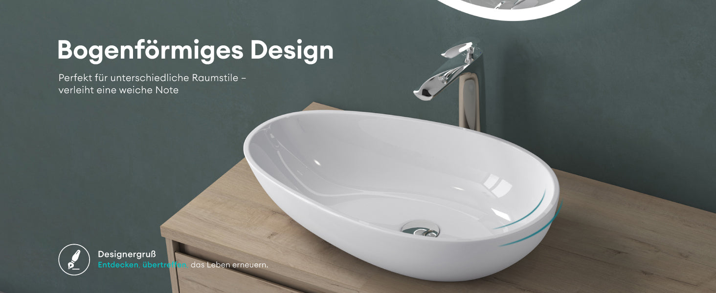 glasvilla Lavabo da Appoggio da Marmo Fuso Lavandino Bagno Ovale senza Foro per Rubinetto e Troppopieno Col809