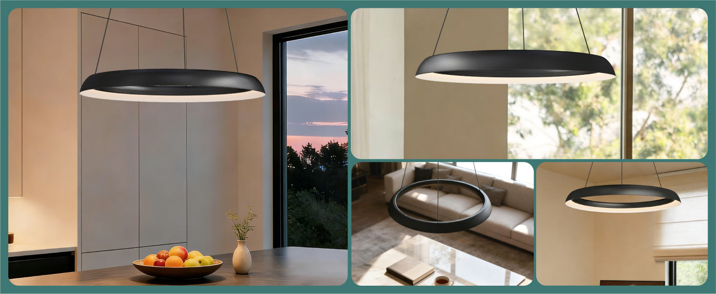 glasvilla Pendelleuchte Esstisch,  LED Moderne Hängelampe, stufenlos dimmbar 3000K–6000K, höhenverstellbare Design 20W Esstischlampe mit Fernbedienung & Wandschalter, Luvina04