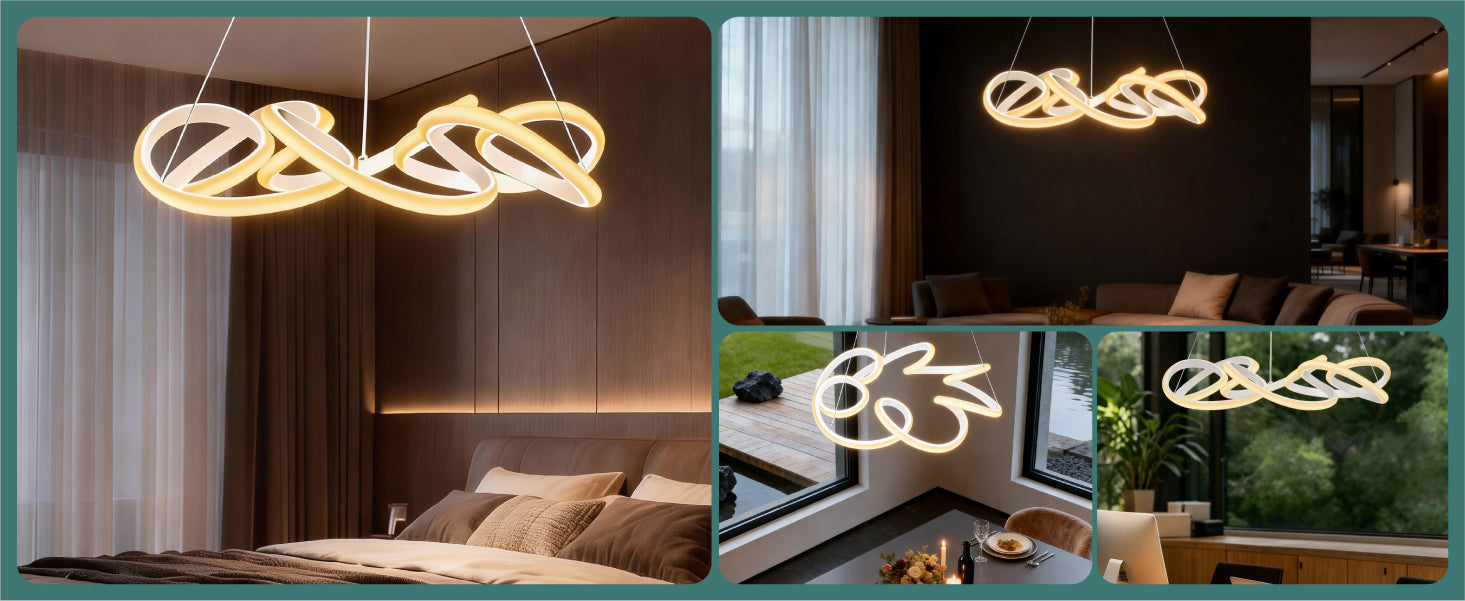 glasvilla Lampadario a Sospensione 67W con Filo 100 CM, Altezza Regolabile, Lampada da Soffitto a Sospensione per Camera da Letto e Soggiorno, 52cm, Bianco, Alivetta25040