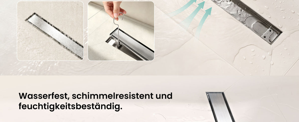 glasvilla  Duschwanne inkl. Duschrinne und Ablaufgarnitur Duschtasse bodeneben Gefälleplatte, Duschboard befliesbar Duschelemente, XPS-Duschboard02