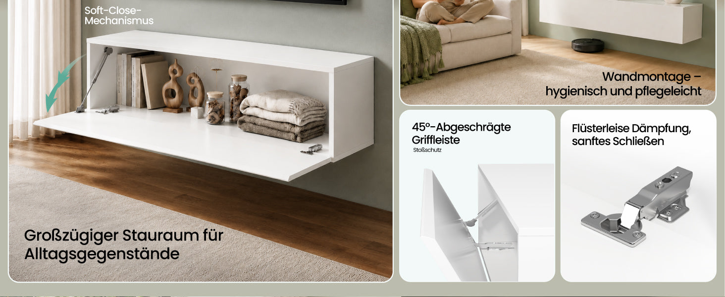 Glasvilla Design – Mueble TV suspendido con cierre suave y tirador oculto (Fernsehschrank02)
