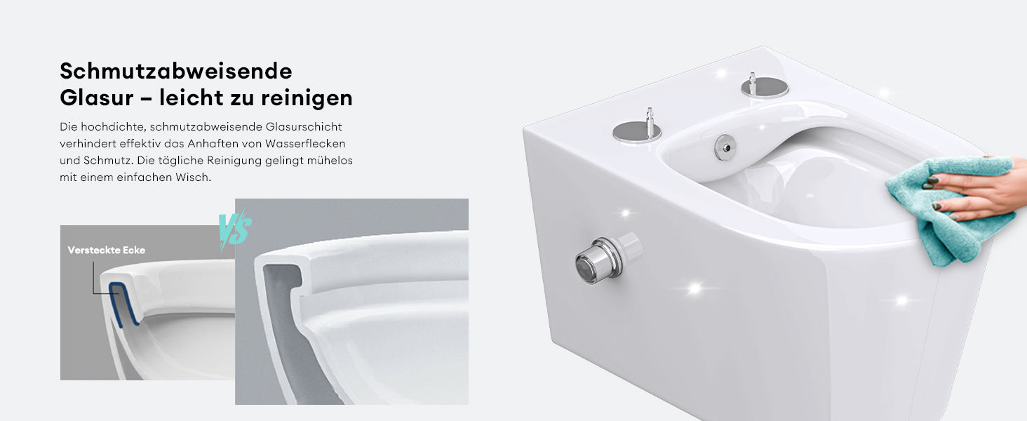 Glasvilla Design – Inodoro suspendido sin reborde Aachen601 con función bidé integrada y Soft-Close