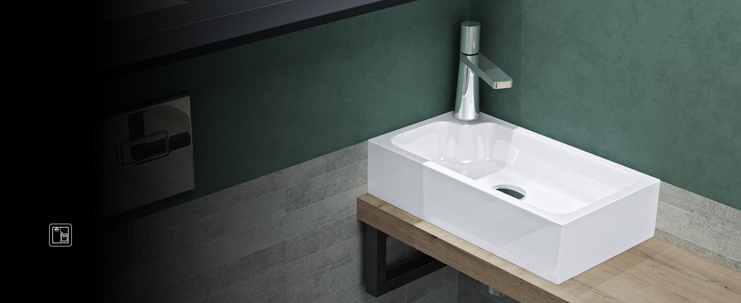 Lavabo de Invitados Glasvilla Col101  Mineral Cast Compacto con Orificio para Grifo (46 cm)