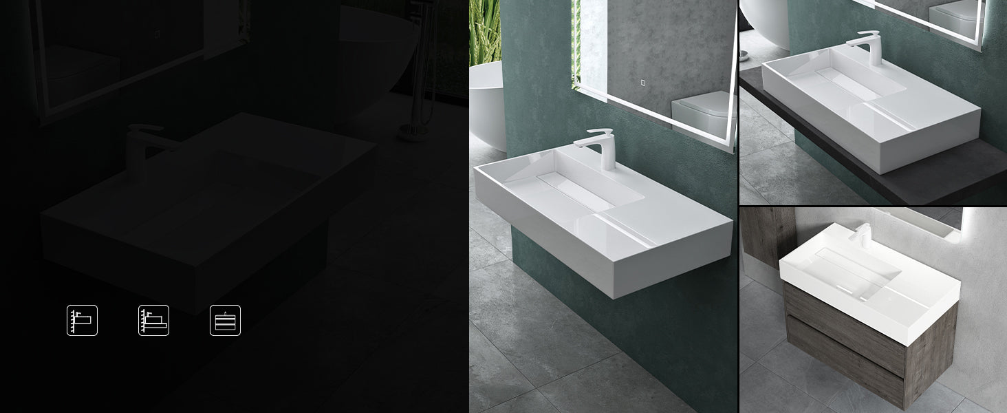 glasvilla Lavabo da Appoggio Lavandino Bagno Sospeso da Marmo Fuso Col12