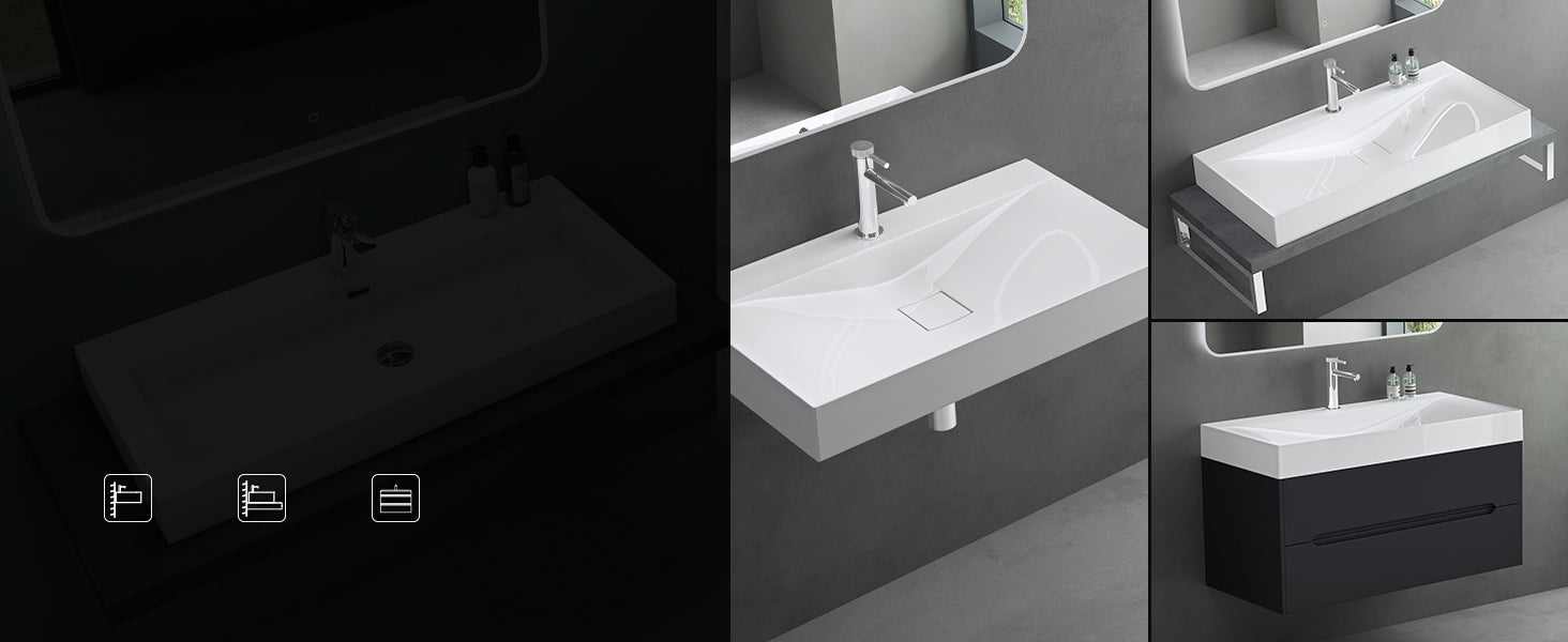 glasvilla Lavabo da Appoggio da Marmo fuso Lavabo Bagno Sospeso Lavandino Bagno Rettangolare Colossum810