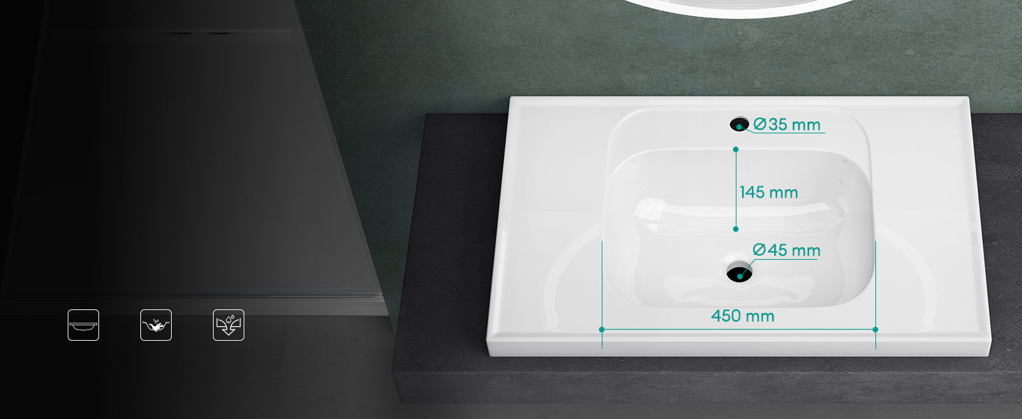 glasvilla Lavabo da Incasso da Marmo fuso Lavabo Bagno Sospeso Lavandino Bagno Rettangolare Bianco Col3601
