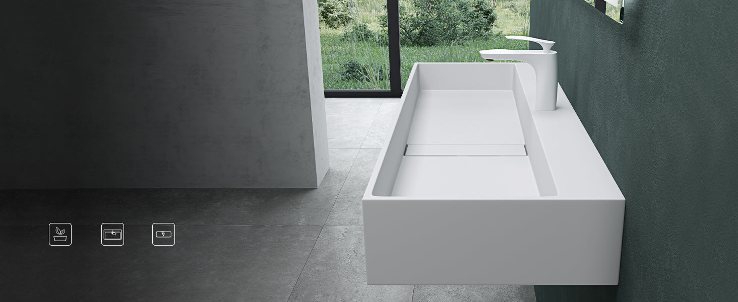 glasvilla Lavabo da Appoggio da Marmo Fuso Lavabo Bagno Sospeso Lavandino Bagno con Foro per la Rubinetteria Col6028