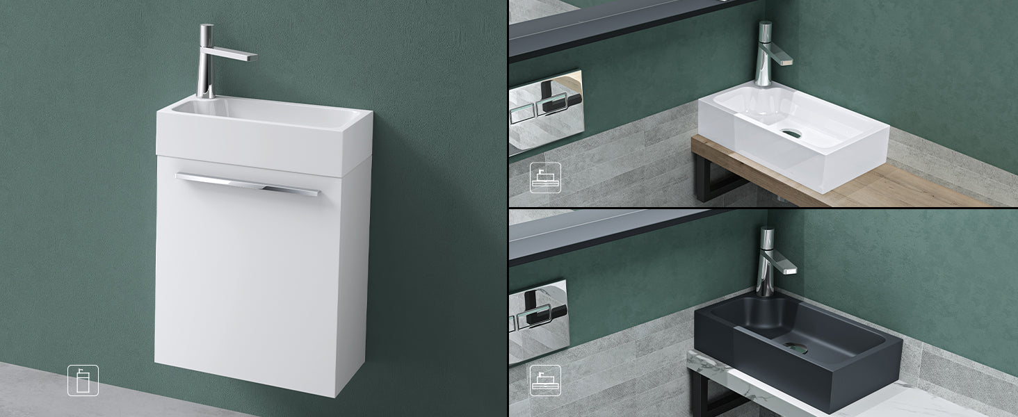 Lavabo de Invitados Glasvilla Col101  Mineral Cast Compacto con Orificio para Grifo (46 cm)