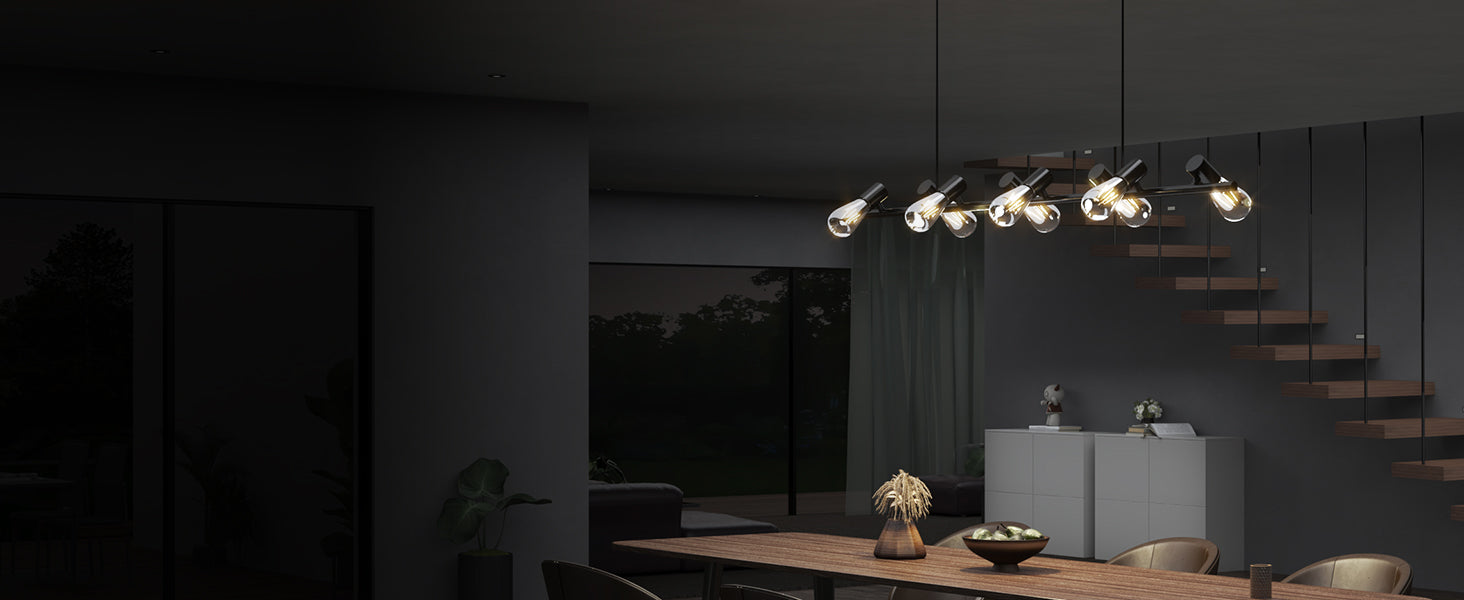 Glasvilla Design – Lámpara colgante LED negra 120 cm con 8 luces E27, cable ajustable (4000K)