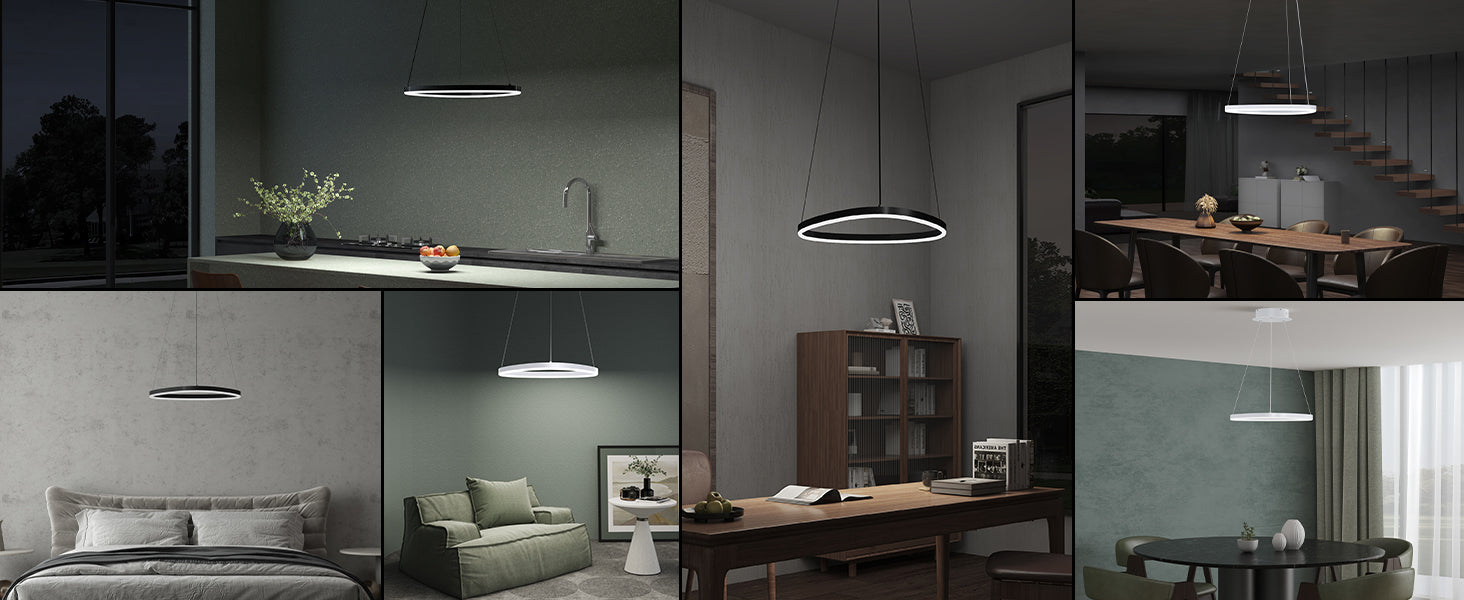 glasvilla Lampadario a Sospensione 16W, 50CM, Lampada da Soffitto a Sospensione 3000K/4000K/6000K con Cavo Regolabile per Camera da Letto e Soggiorno